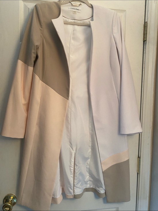 Calvin Klein Jackets & Blazers - Calvin Klein Colorblock Open-Front Coat in White, Beige, Blush